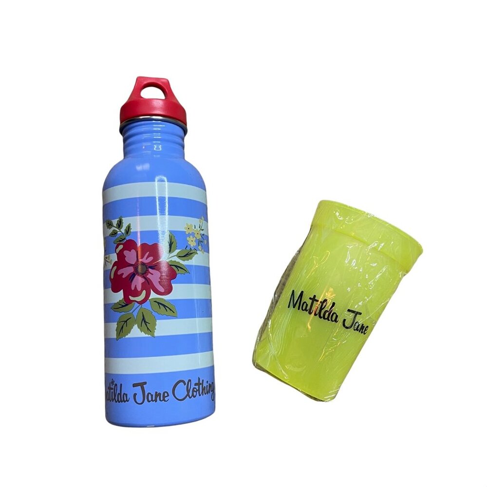 Matilda Jane Floral Stainless Steel‎ Water Bottle & Plastic Color Change Cup NEW